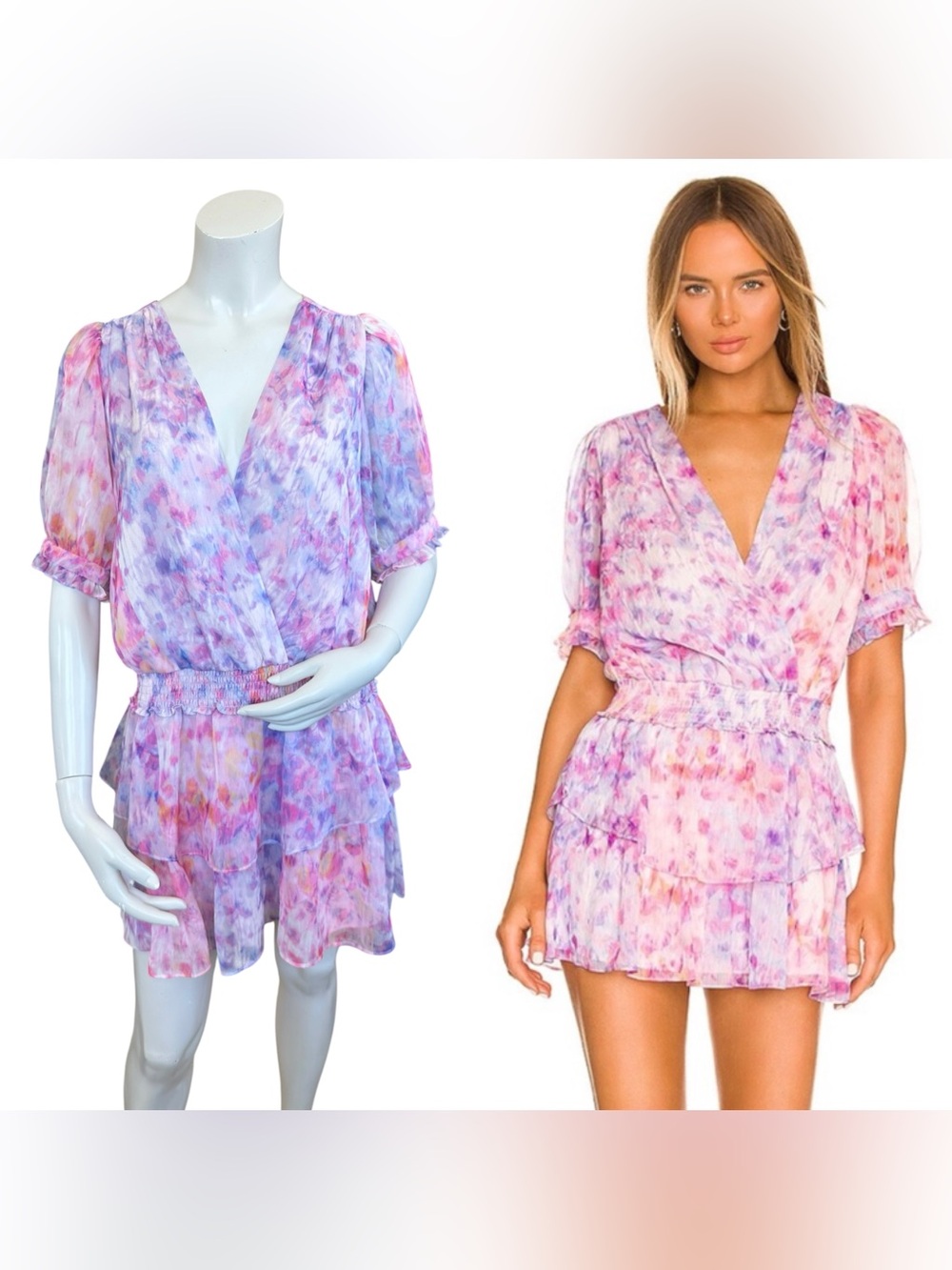 Amanda uprichard adriel cotton candy short sleeve tiered mini dress size Medium